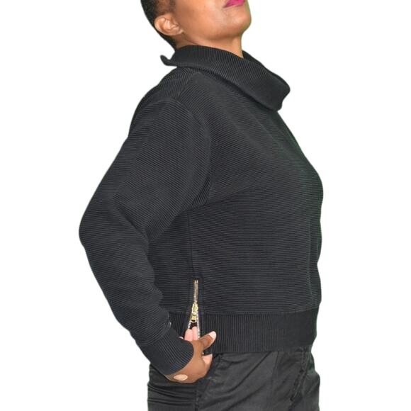 Varley Simon Sweatshirt Black Ottoman Rib Boxy Turtleneck Side Zip Size Medium - Picture 10 of 14